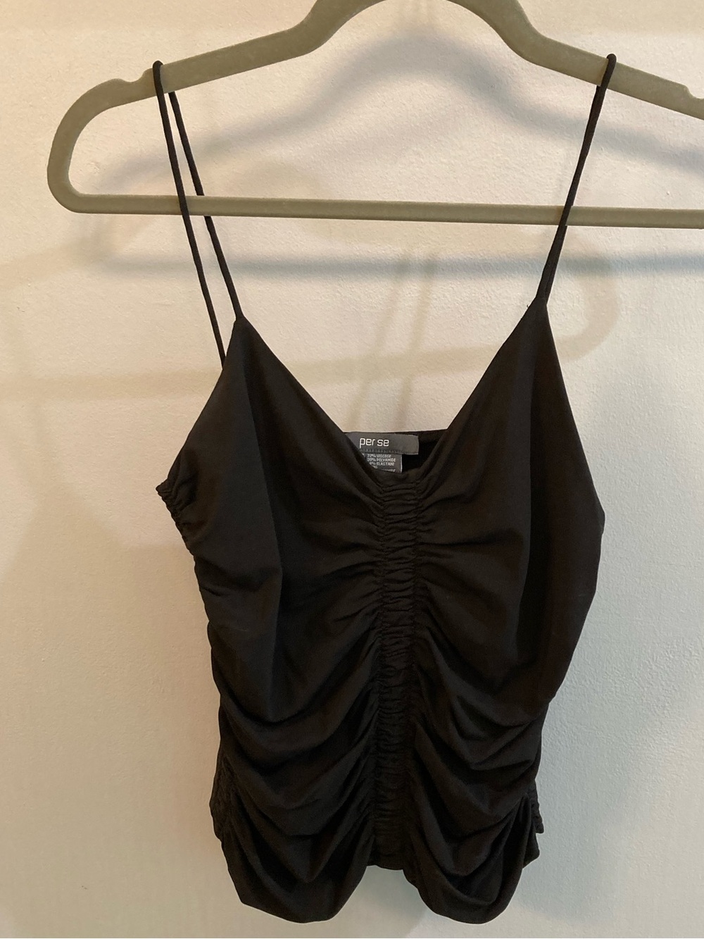 Per Se Black Ruched Front Tank Top Viscose blend Size 6